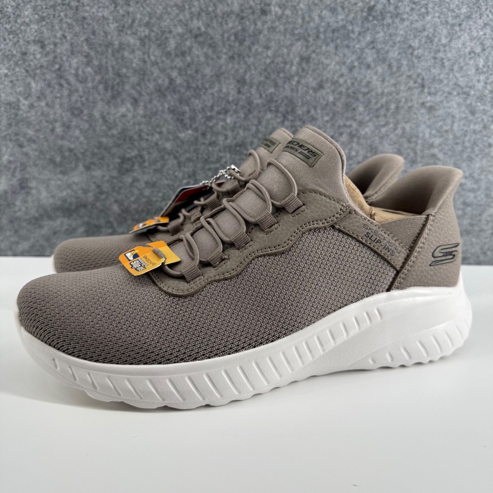 NEW Skechers BOBS Sport Squad Chaos Slip-ins Womens 9 Taupe Memory Foam Sneakers